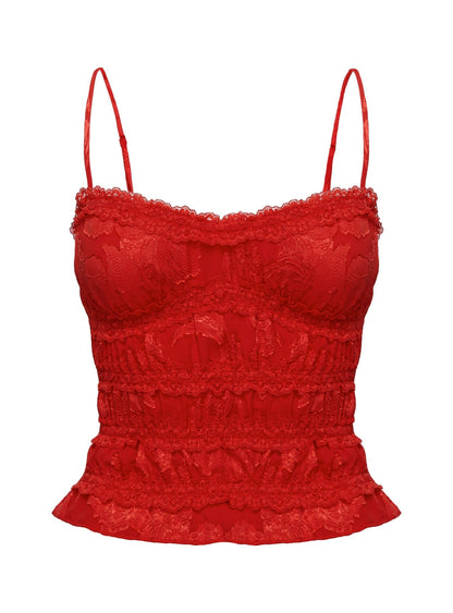 Angelie Jacquard Ruched Top Red