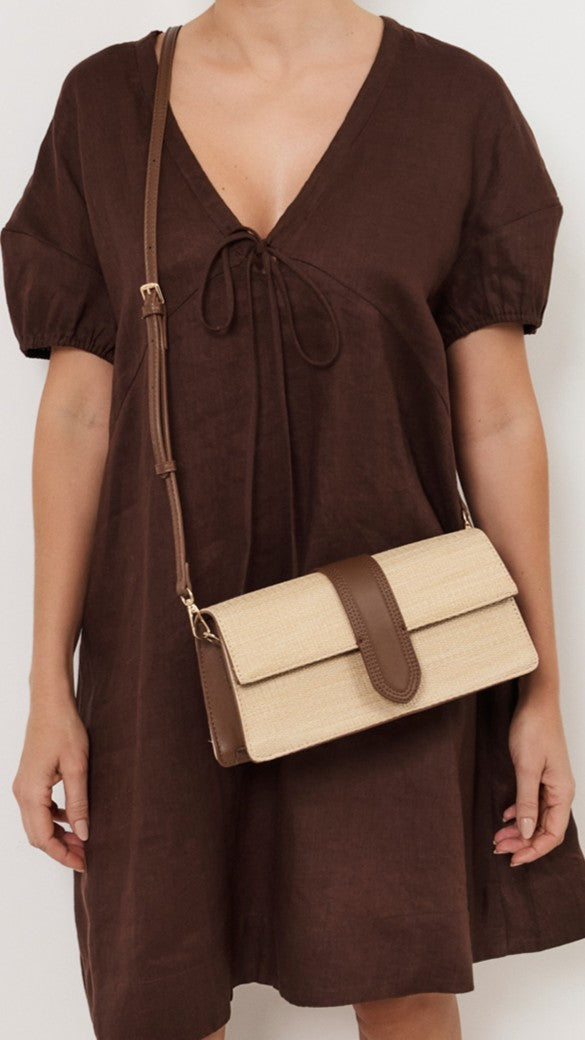Woven Fold Over Small Bag - Natural