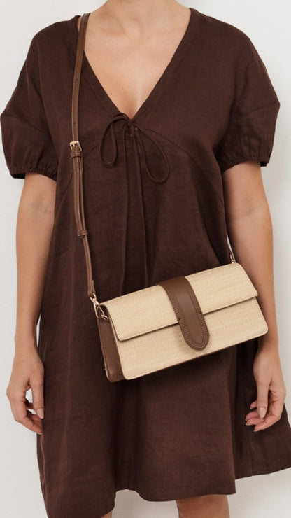 Woven Fold Over Small Bag - Natural