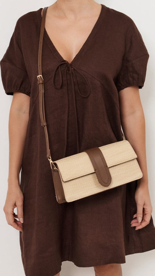 Woven Fold Over Small Bag - Natural