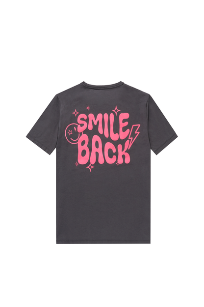 Grey with Neon Pink Smile Back Slogan T-Shirt