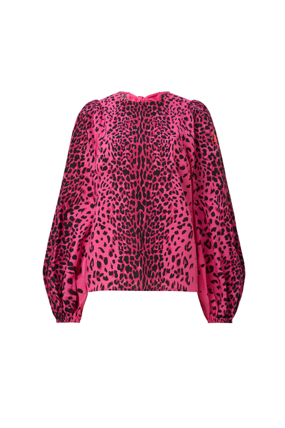 Pink with Black Wild Leopard Blouson Sleeve Top