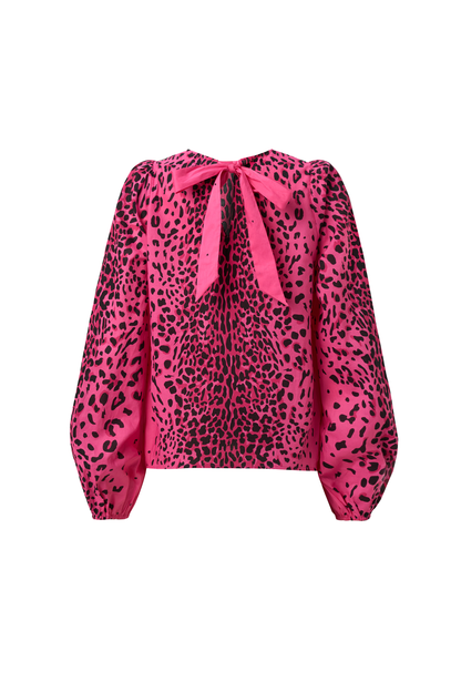 Pink with Black Wild Leopard Blouson Sleeve Top