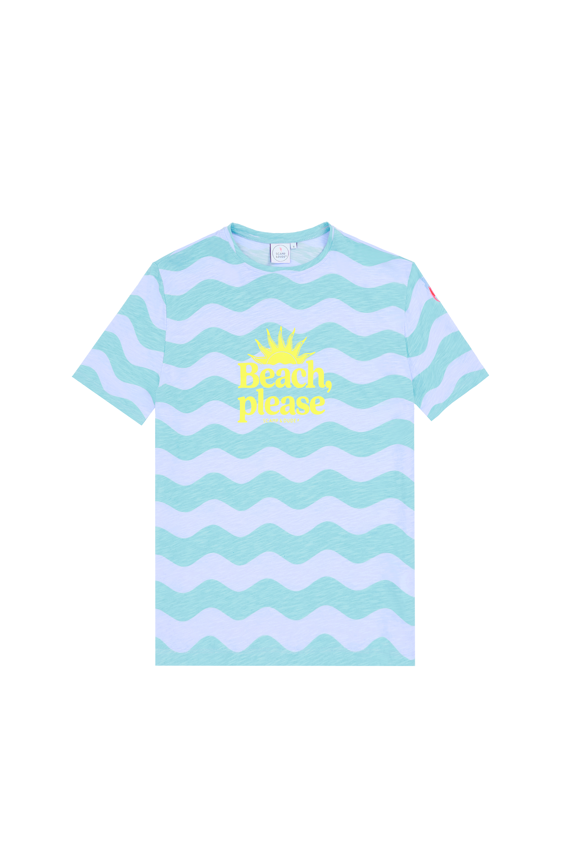 Blue with Green Wave Stripe Beach Please T-Shirt