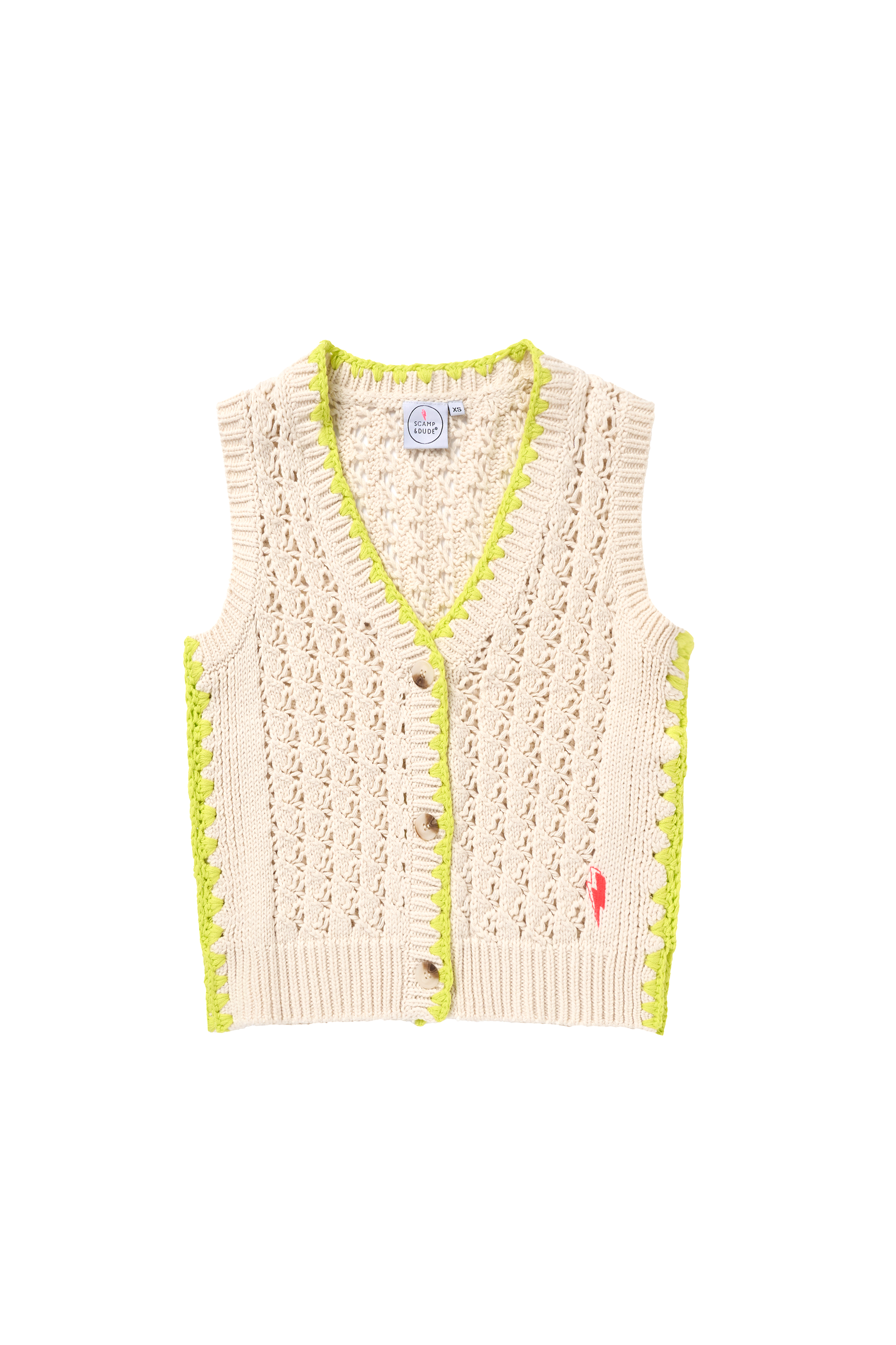 Cream with Neon Yellow Knitted Crochet Waistcoat