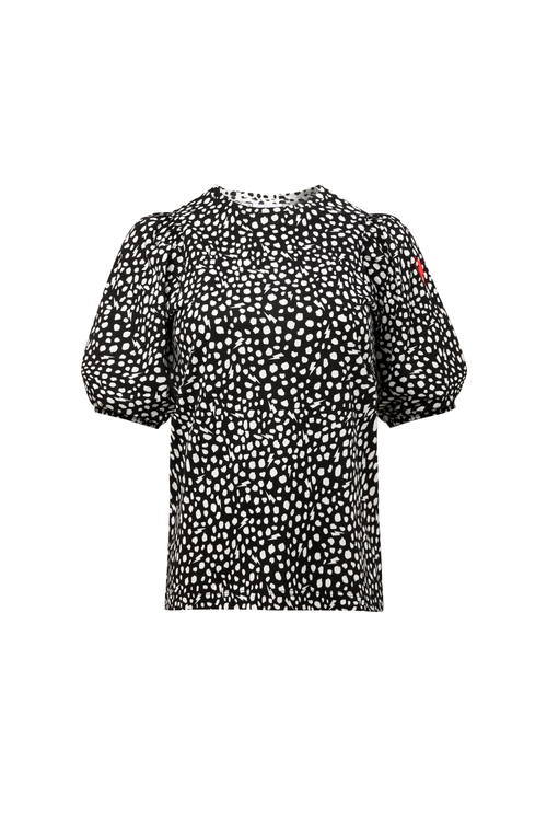 Black with White Cheetah Puff Sleeve T-Shirt