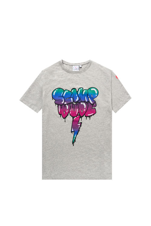 Grey Marl Bubble Graffiti Slogan T-Shirt