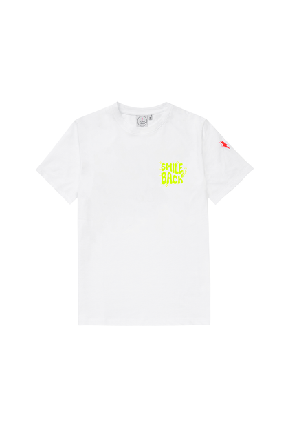 White with Neon Yellow Smile Back Slogan T-Shirt
