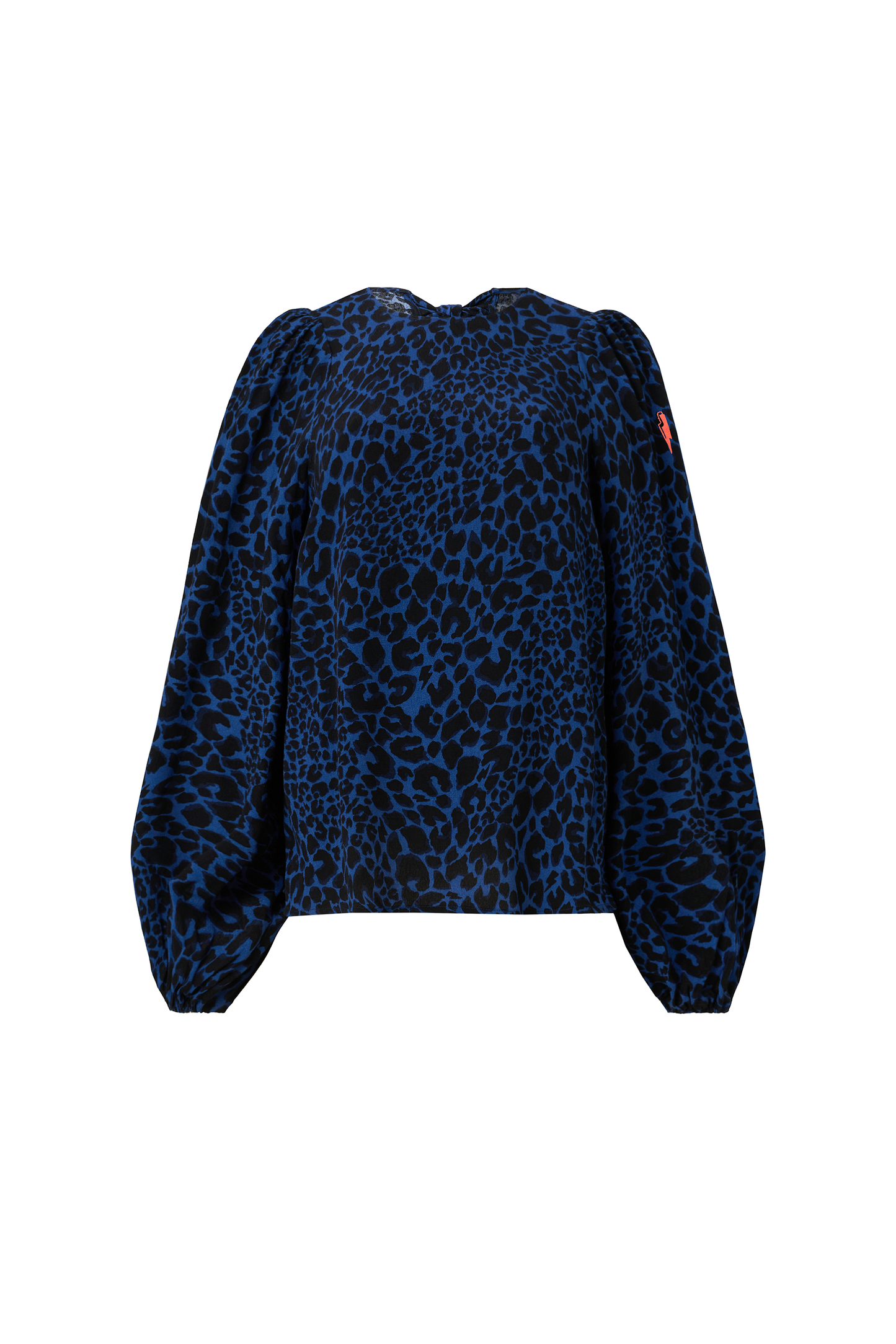 Navy with Black Rock and Roll Leopard Blouson Sleeve Top