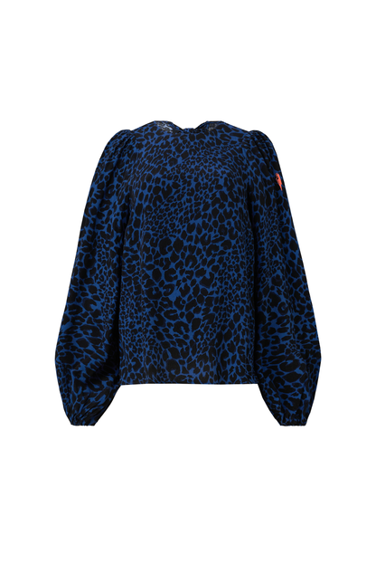 Navy with Black Rock and Roll Leopard Blouson Sleeve Top