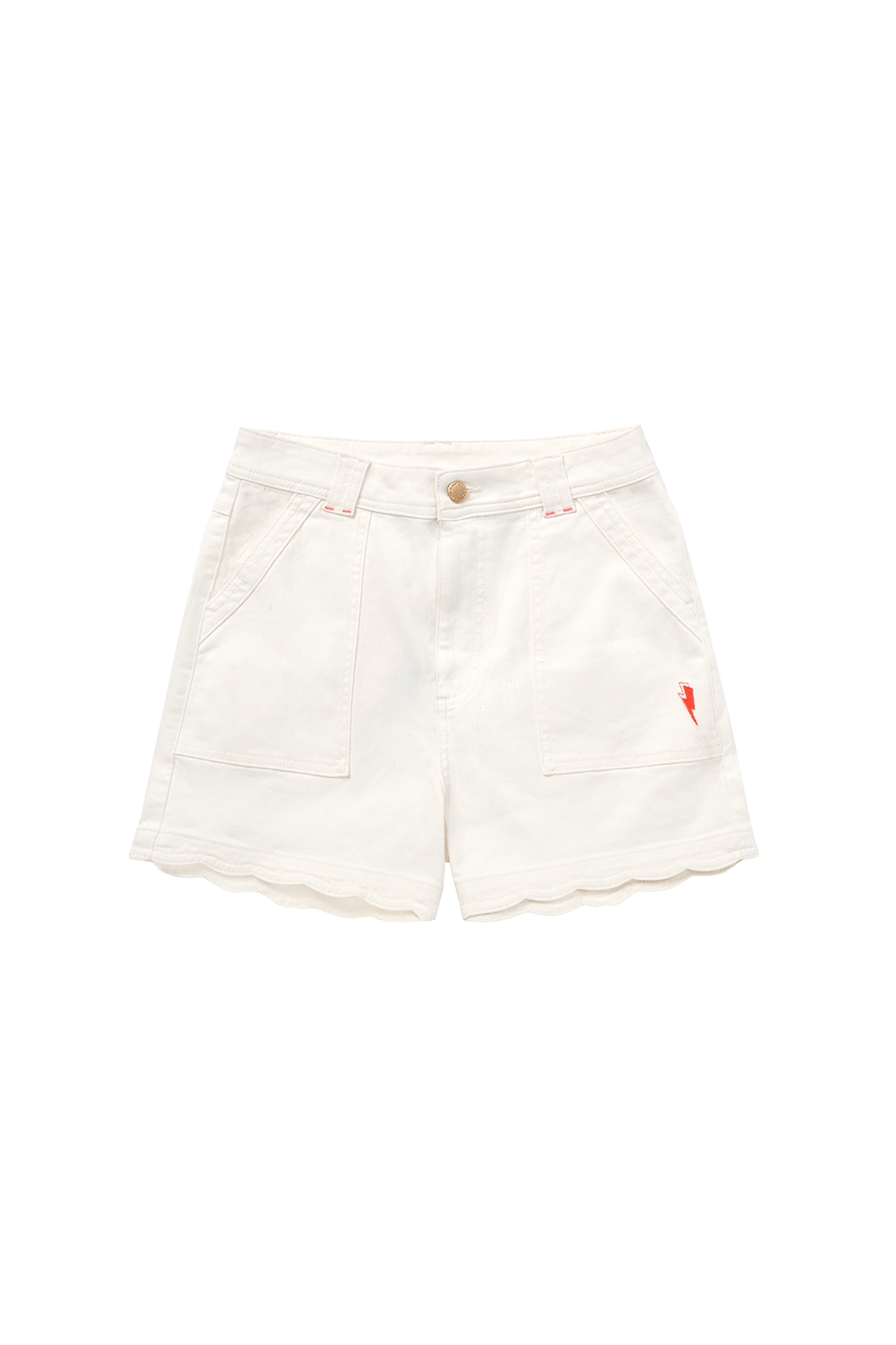 Ecru Scallop Denim Shorts