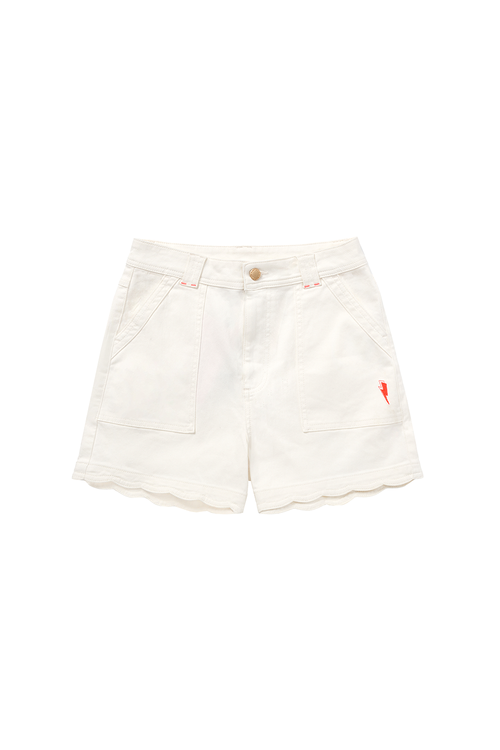 Ecru Scallop Denim Shorts