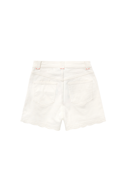Ecru Scallop Denim Shorts