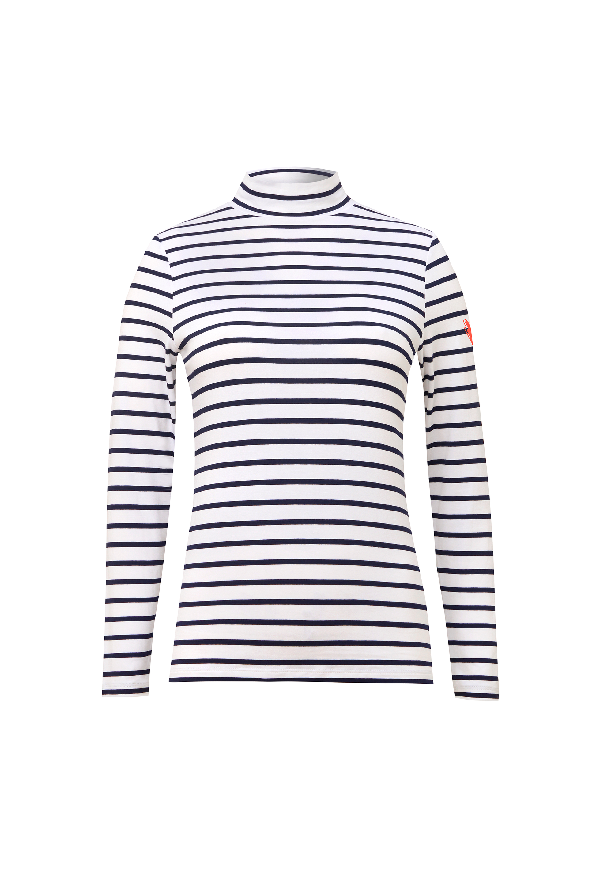 Ivory with Navy Stripe Long Sleeve Polo Top