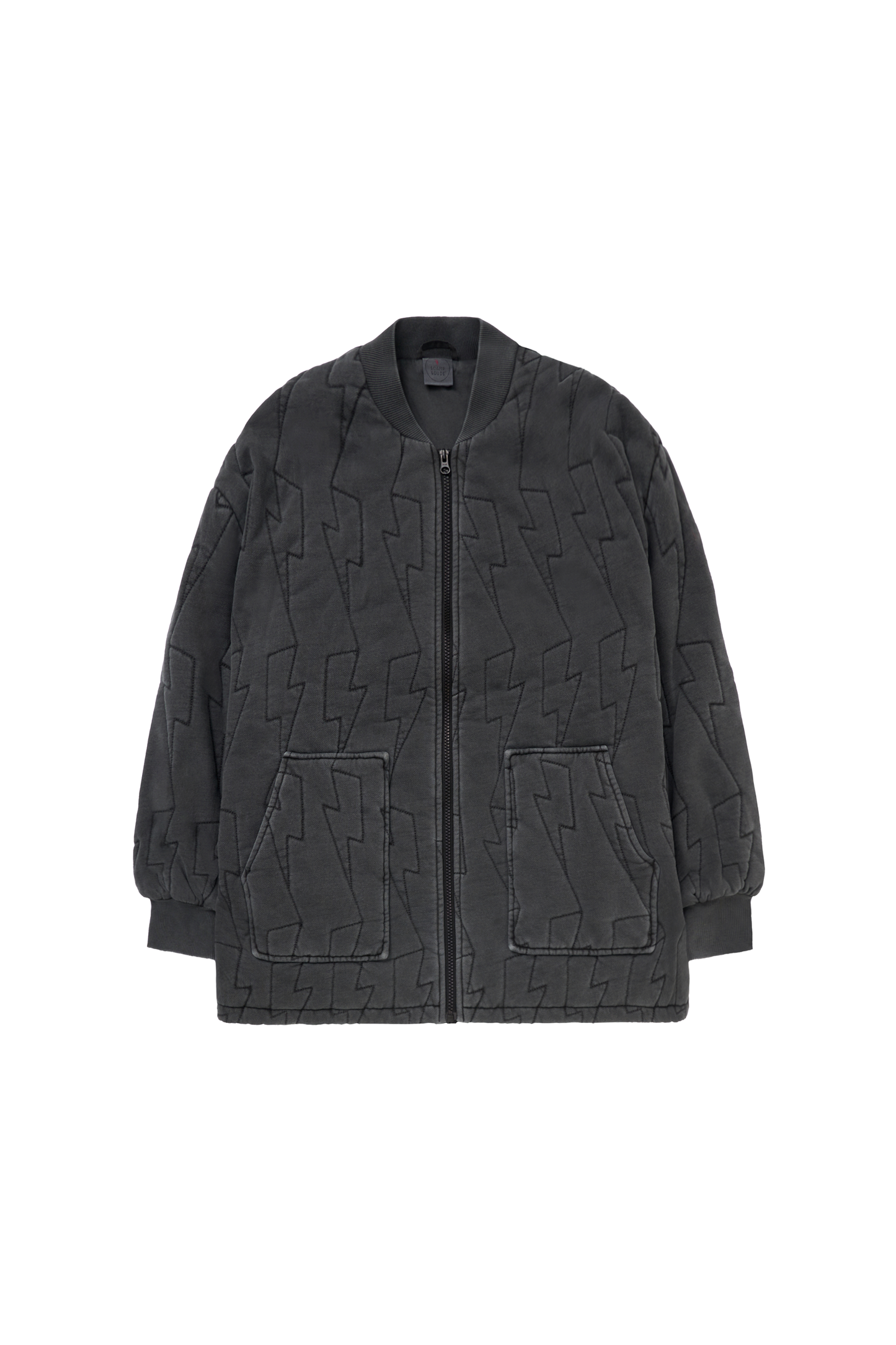 Washed Black Lightning Bolt Oversized Quilted Bomber Jacket