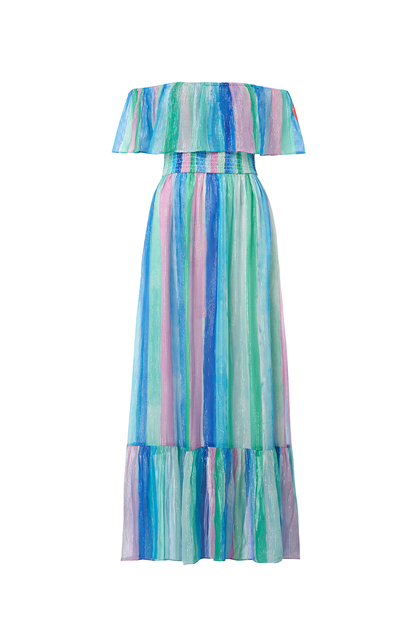 Rainbow Stripe Bardot Maxi Dress