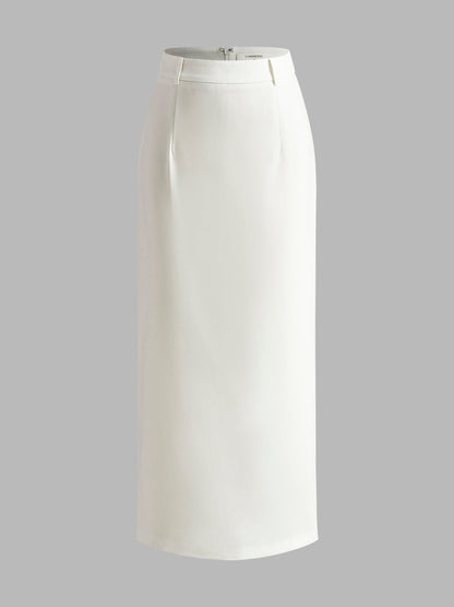 Slim Fit Semi-Sheer Elegant Slit Back Maxi Skirt Without Belt