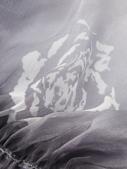 Semi-Sheer Gradient Floral Off-Shoulder Chiffon Top
