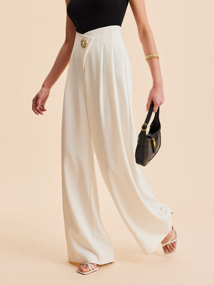 Embellished High-Waist Wide-Leg Pants with Improved Comfort