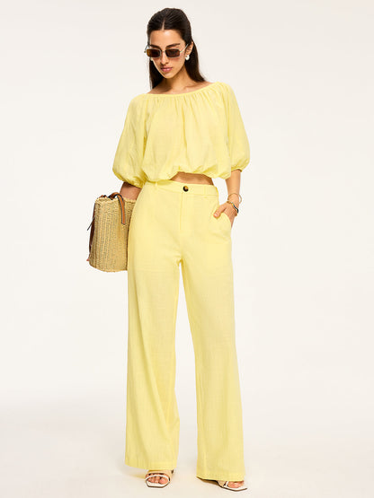 Puff-Sleeve Back-Tie Blouse