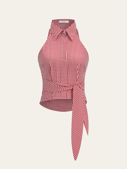 Striped Tie-Waist Crop Top with Improved Fit