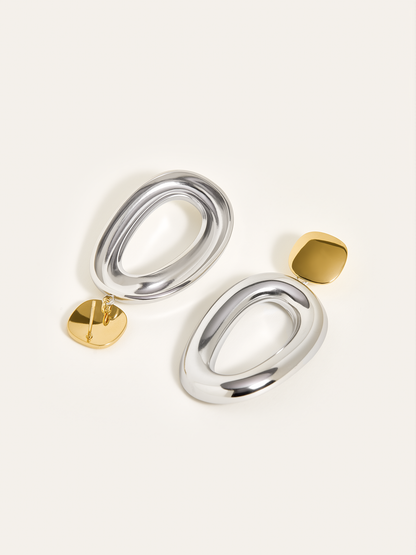 Two-Tone Smooth Oval Drop Earrings