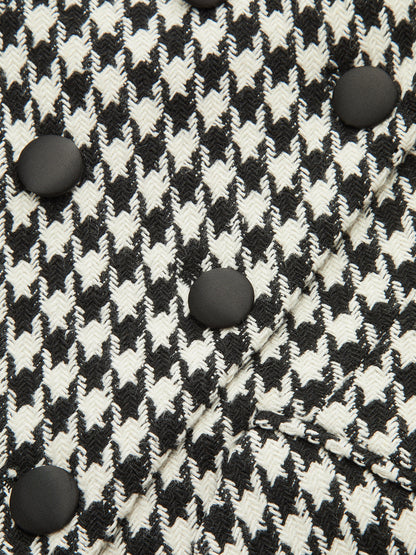 Houndstooth Tweed Double-Breasted Blazer