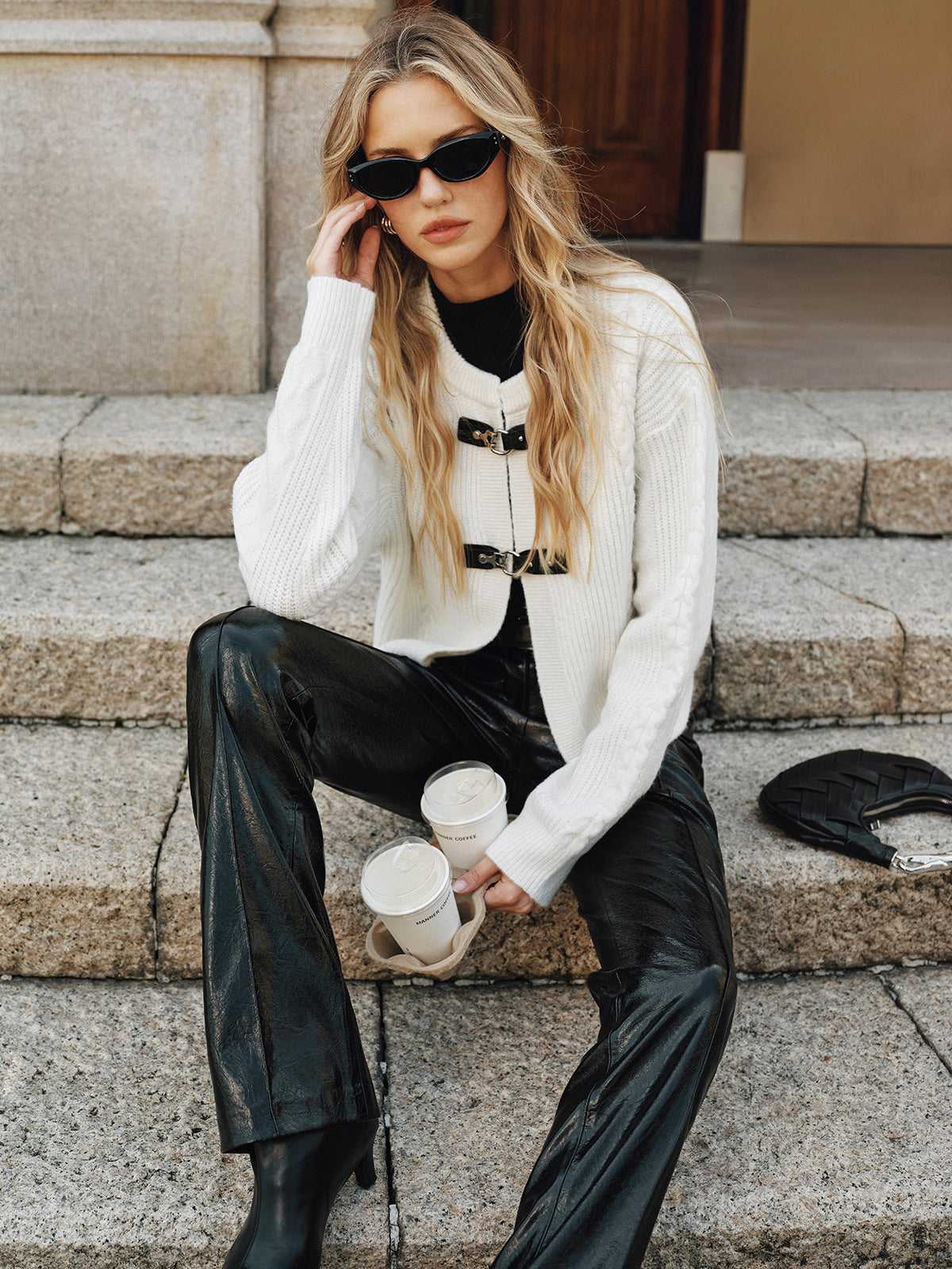 Cable-Knit Cardigan with Buckle Closure