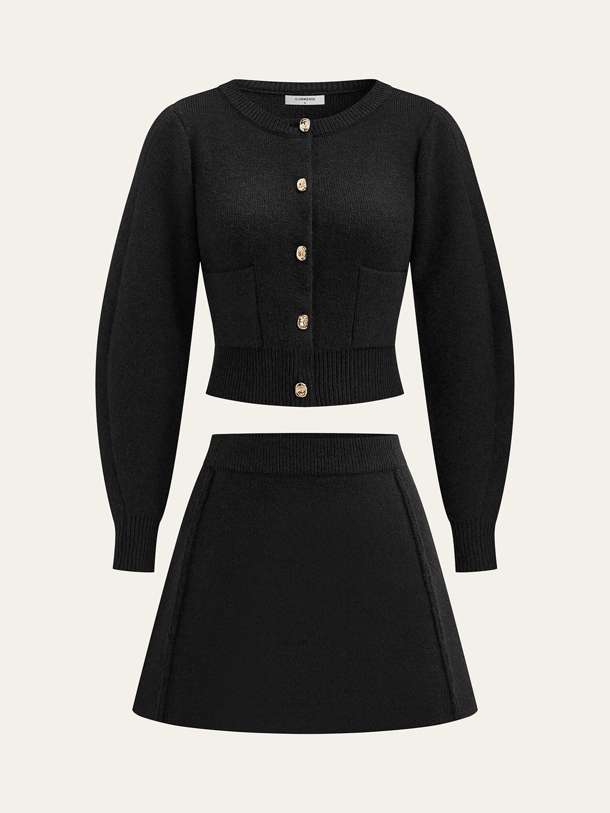 Lamb Sleeve Metal Button Knit Top and Skirt Set
