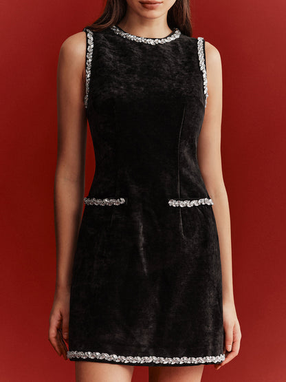 Crystal-Embellished Velvet Shift Dress