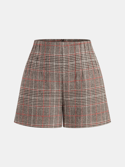 High-Waist Plaid Tweed Shorts
