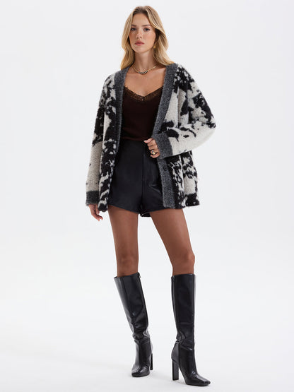Cow Print Faux Mink Fur Cardigan