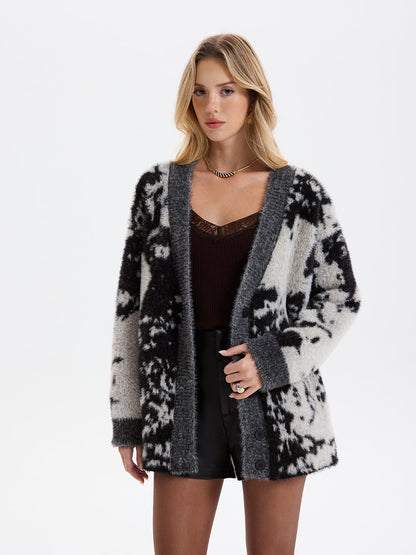 Cow Print Faux Mink Fur Cardigan