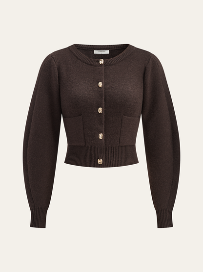 Lamb Sleeve Metal Button Knit Top and Skirt Set