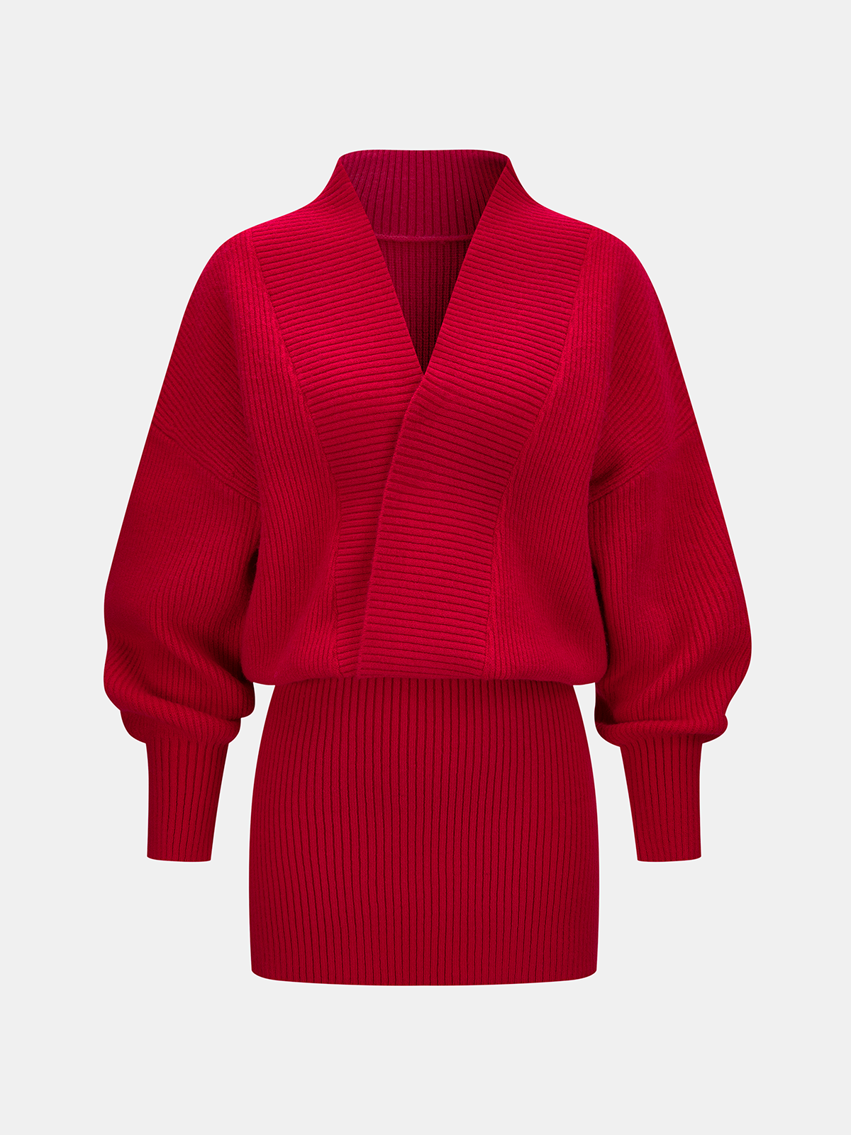 Wrap V-Neck Ribbed Knit Mini Dress