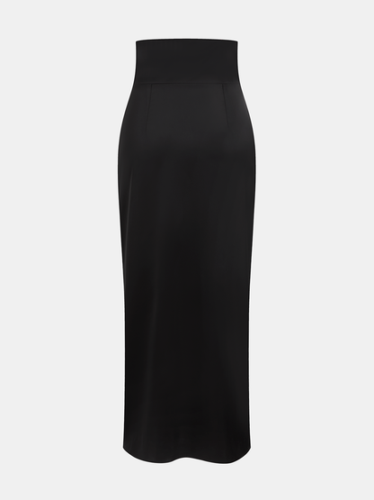 Satin Cowl-Neck Top & High-Waisted Skirt Set