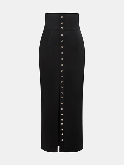 Satin Cowl-Neck Top & High-Waisted Skirt Set