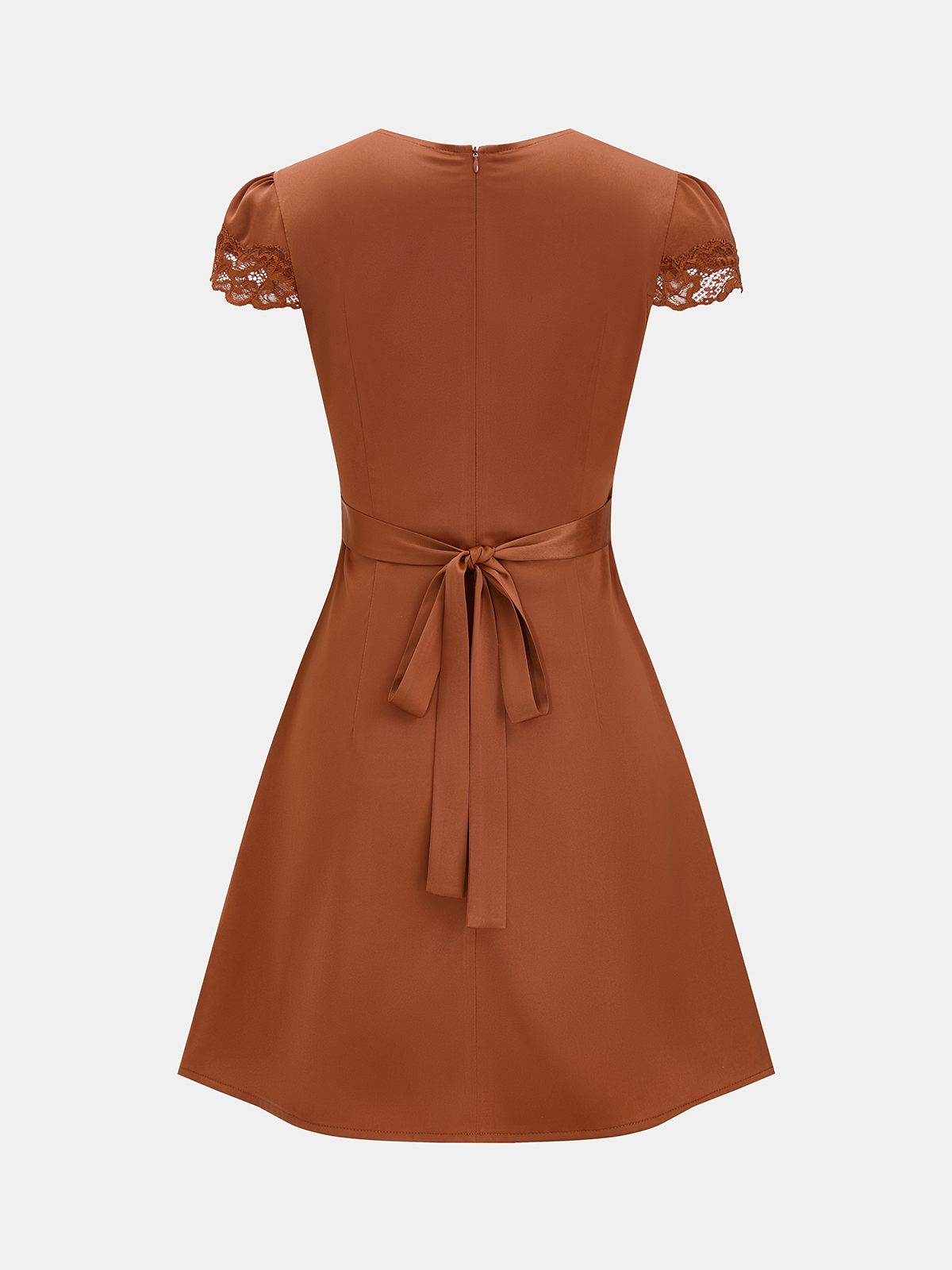 Lace Trim V-Neck Satin Mini Dress