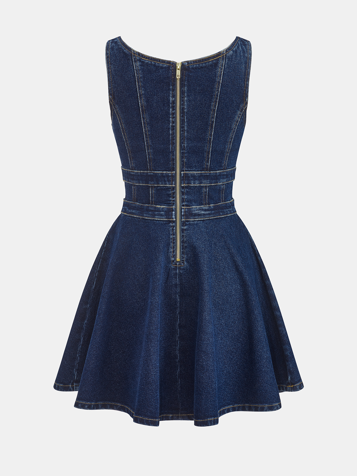 Denim Double-Buckle Mini Dress