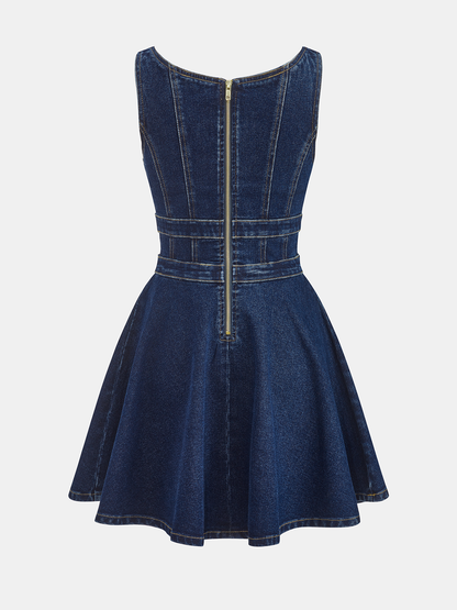 Denim Double-Buckle Mini Dress