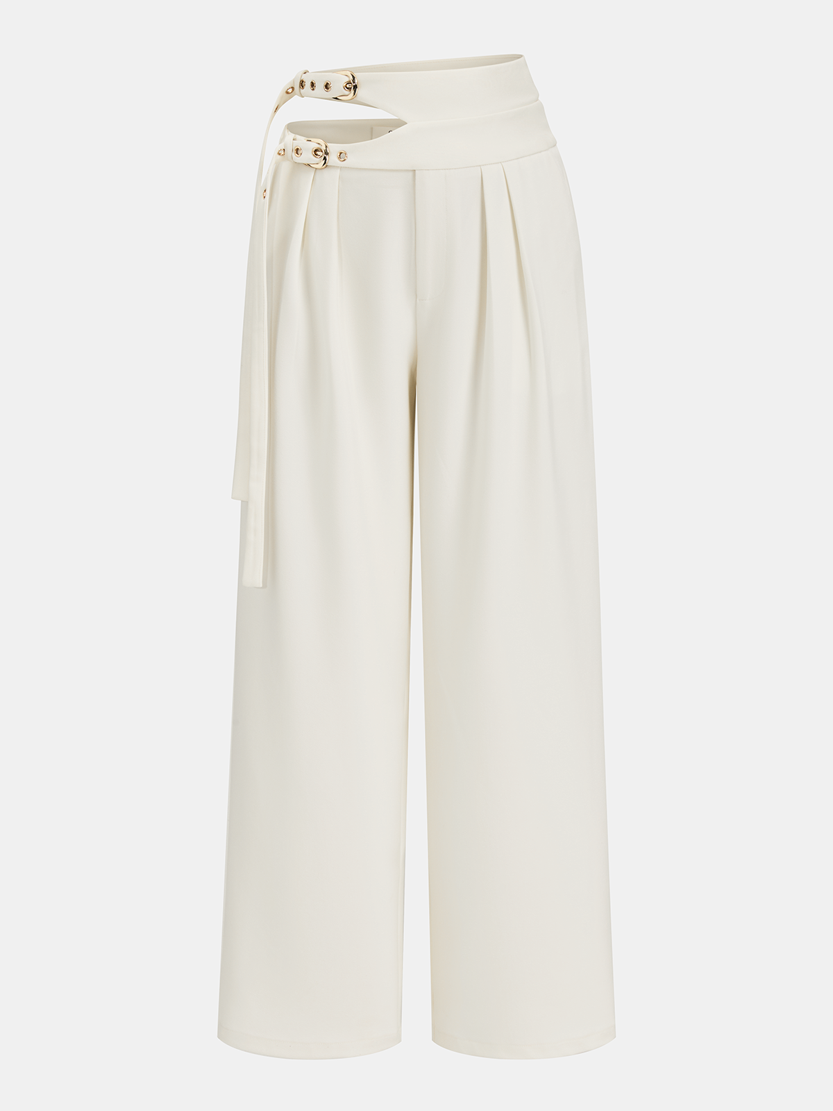 Cut-Out Double Buckle Wide Leg Pants