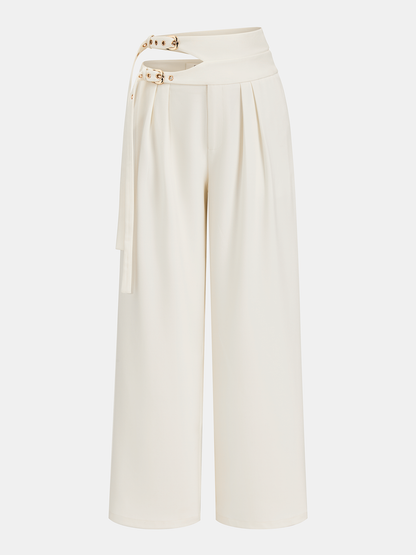 Cut-Out Double Buckle Wide Leg Pants