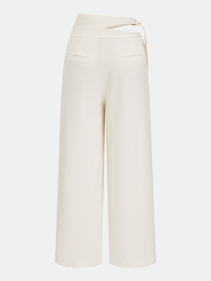 Cut-Out Double Buckle Wide Leg Pants