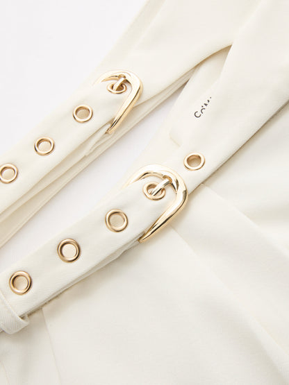 Cut-Out Double Buckle Wide Leg Pants