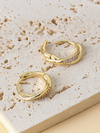 Zircon Accent Twisted Hoop Earrings