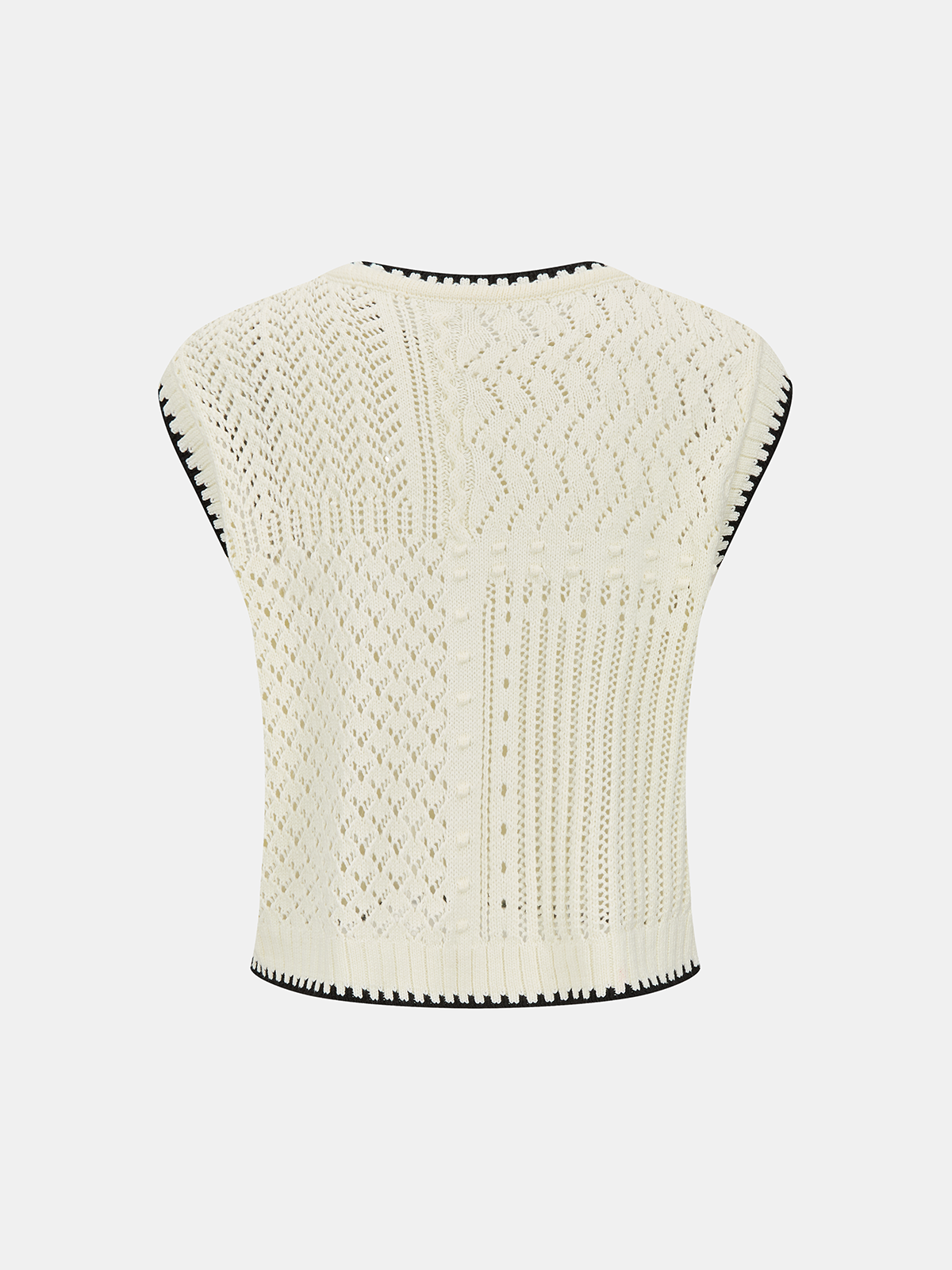 Contrast Trim Open-Knit Sleeveless Top