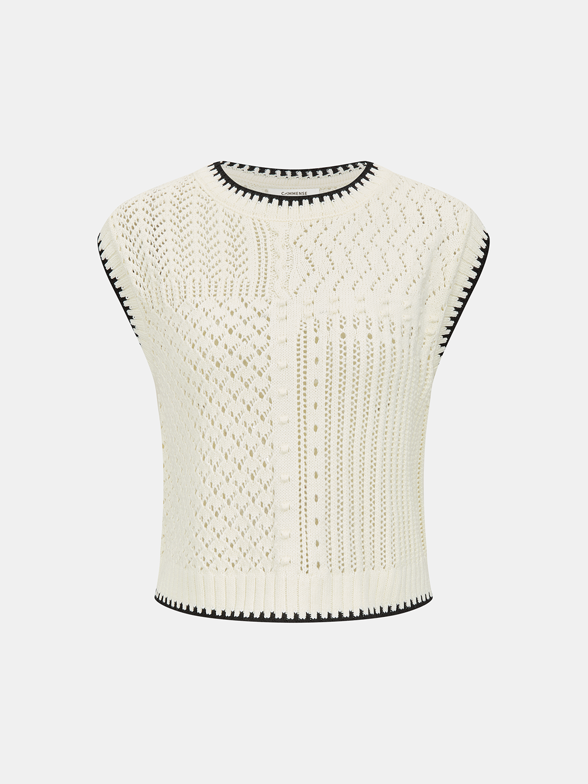 Contrast Trim Open-Knit Sleeveless Top