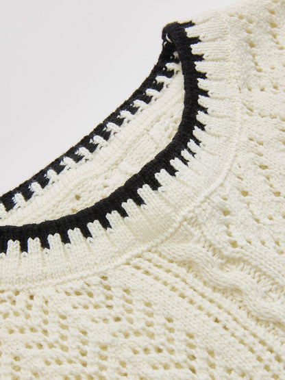 Contrast Trim Open-Knit Sleeveless Top