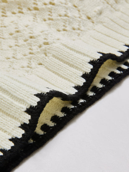 Contrast Trim Open-Knit Sleeveless Top