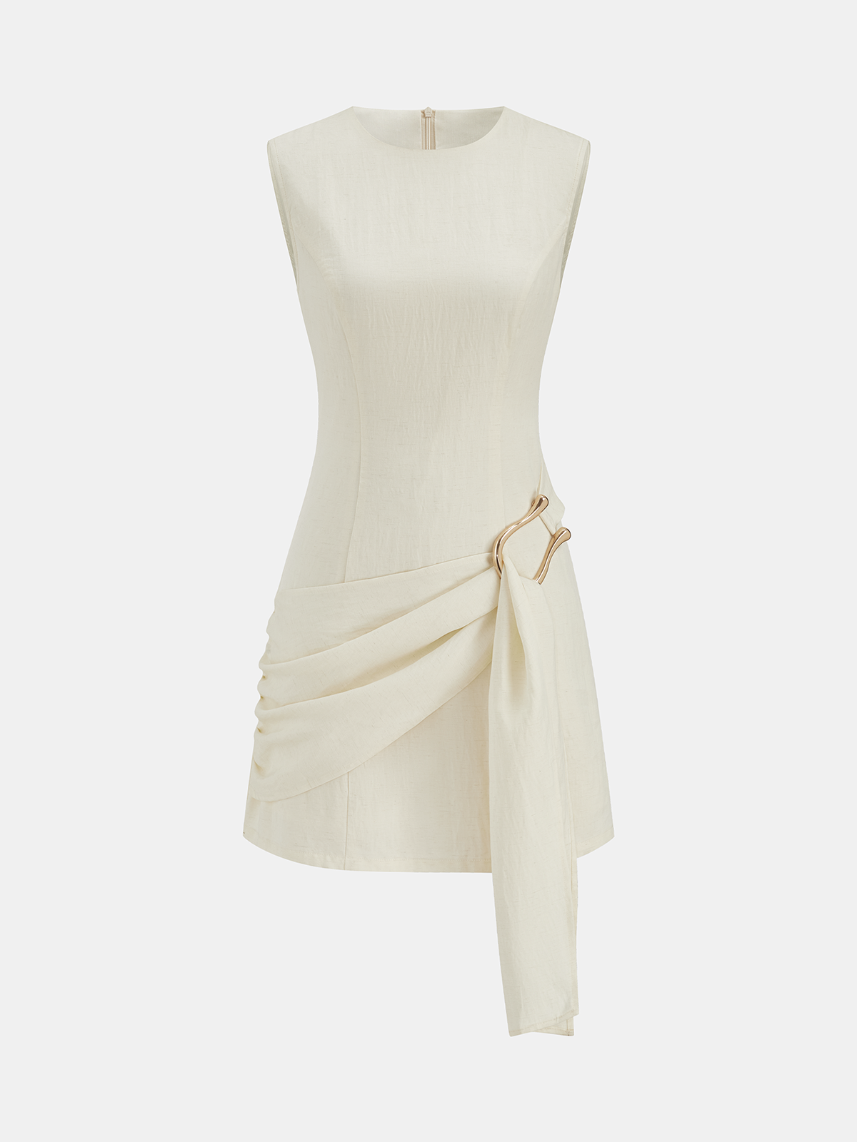 Tencel Blend Asymmetric Buckle Ruched Mini Dress